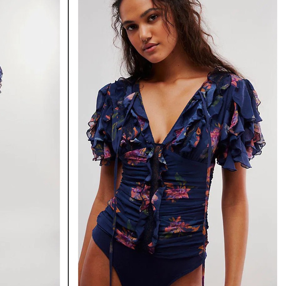 Free People Navy Floral Bodysuit